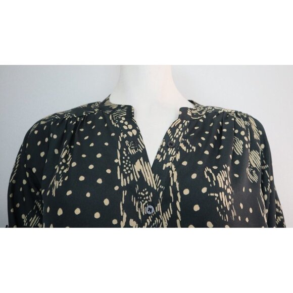 WOMEN'S BLACK BEIGE PRINT BLOUSE - SILKY TEXTURE - COLLECTIVE CONCEPTS - SIZE M - Picture 2 of 5